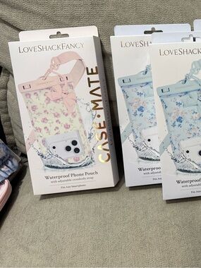 LoveShackFancy Pink Floral Waterproof Phone Pouch with Bow Strap